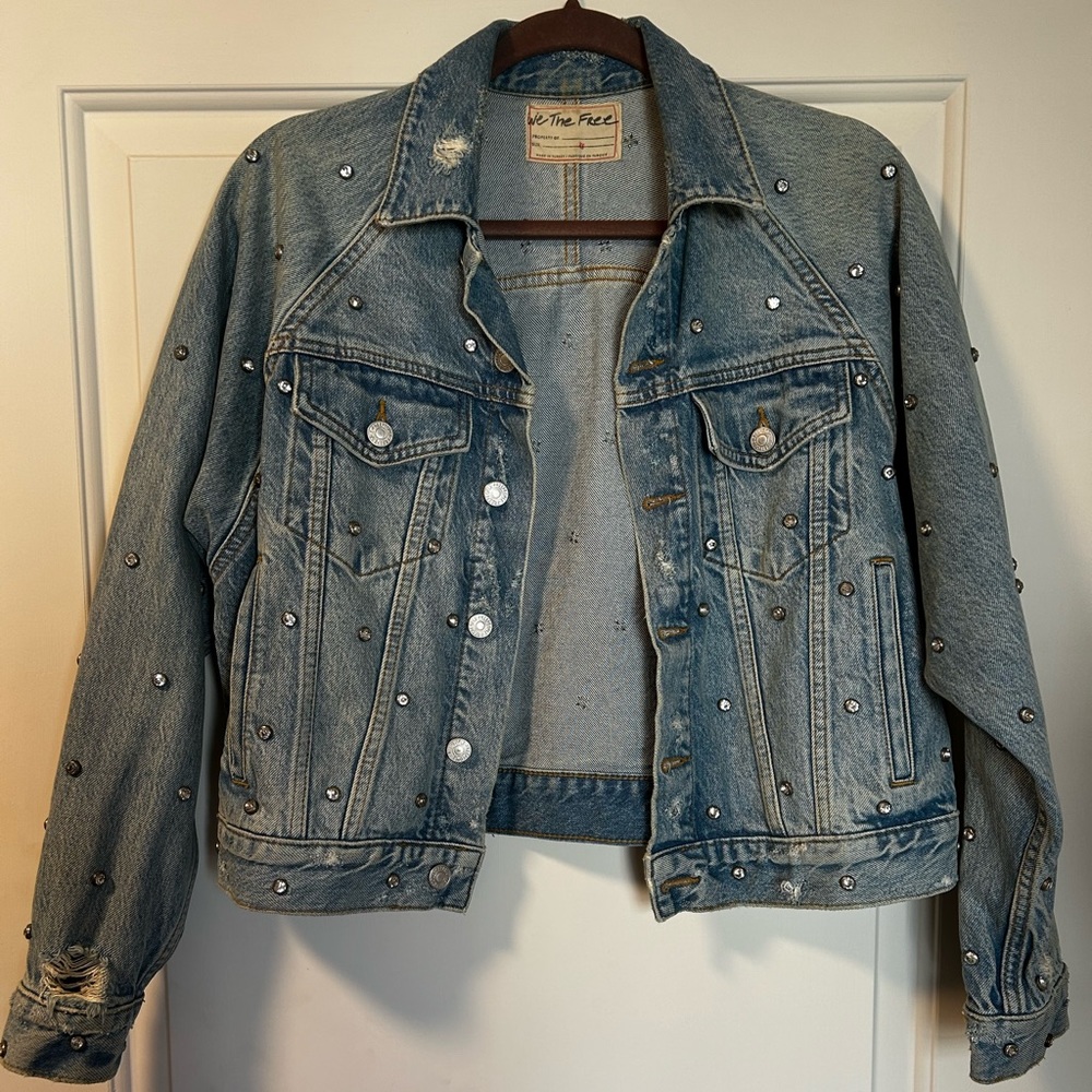 Free People Denim Rhinestone Jacket